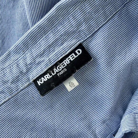 Karl Lagerfeld Paris Blue Stripe Embroidered Sunglasses Cotton Shirt – US XL - Picture 13 of 13